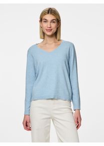 Pieces Damen V-Ausschnitt-Pullover "PCBREE LS V-NECK KNIT NOOS BC", blau, modisch, Gr. L, meliert, Strick, Obermaterial: 80% Polyester, 20% Nylon,