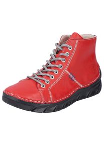 Rieker Damen Schnürboots, Gr. 36, rot, Lederimitat, sportlich, Schuhe, Schnürstiefelette, High Top Sneaker, Schnürschuh mit Kontrastnaht