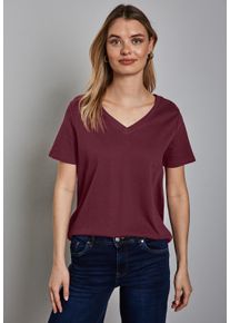 Street One Damen V-Shirt, rot, casual, Gr. 34, unifarben, Web, 100% Baumwolle, Shirts, aus reiner Baumwolle