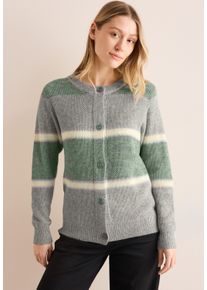 Cecil Damen Cardigan, grün, casual, Gr. XXL, gestreift, Web, 65% Baumwolle, 28% Polyacryl, 5% Viskose, 2% Metallpolyester, Strickjacken, mit