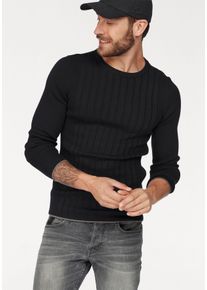 Bruno Banani Herren Rundhalspullover, schwarz, casual, Gr. XXL, unifarben mit Farbeinsatz, Obermaterial: 50% Baumwolle, 50% Polyacryl, Pullover, in