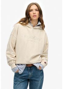 Superdry Damen Kapuzensweatshirt "VENUE METALLIC RELAXED HOOD", beige, casual, Gr. S, bedruckt, Sweatware, Obermaterial: 100% Baumwolle, Sweatshirts
