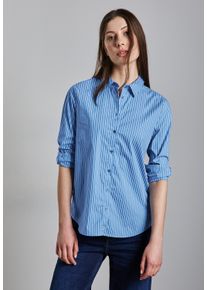 Street One Damen Langarmbluse, blau, casual, Gr. 38, gestreift, Web, 79% Baumwolle, 19% Nylon, 2% Elasthan, Blusen, im soften Baumwoll-Mix