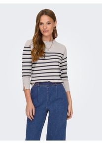 Jacqueline de Yong JDY Damen Rundhalspullover "JDYMALOU L/S ON BUTTON PULLOVER KNT NOOS", beige, modisch, Gr. L, gestreift, Strick, Feinstrick, Obermaterial: 52%