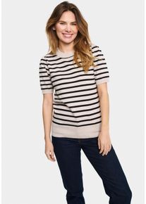 Saint Tropez Damen Kurzarmpullover "MilaSZ SS Striped", beige, modisch, Gr. M, gestreift, Strick, Obermaterial: 80% Viskose, 20% Polyacryl, Pullover