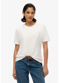 Superdry Damen T-Shirt "ESSENTIAL LOGO EMB TEE"optic, casual, Gr. M, unifarben, Single Jersey, Obermaterial: 100% Baumwolle, Shirts