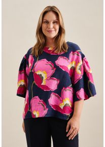 Seidensticker Damen Shirtbluse "Schwarze Rose", blau, Gr. 54, geblümt, 100% Leinen, Blusen, Kurzarm Rundhals Floral