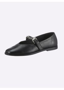 Heine Damen Ballerina, Gr. 38, schwarz, Leder, Glattleder, Rindsleder, modisch, Schuhe
