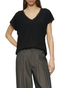 QS Damen T-Shirt, schwarz, casual, Gr. L, unifarben, Obermaterial: 48% Baumwolle, 48% Modal, 4% Elasthan, Shirts, mit Spitze am Ausschnitt