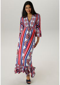 Damen Maxikleid, bunt, Gr. 48, Aniston SELECTED, gemustert, gestreift, Single Jersey, Obermaterial: 95% Viskose, 5% Elasthan, Kleider, mit Volant an