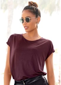 Lascana Damen Kurzarmshirt, lila, modisch, Gr. 32, unifarben, Jersey, Obermaterial: 100% Viskose, Shirts, mit Rundhalsausschnitt, Jerseyware,