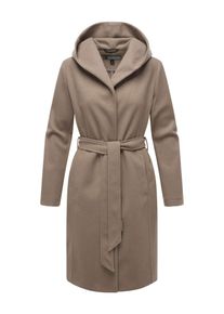 Marikoo Damen Kurzmantel "Kailii", grau, Gr. XXL, 90% Polyester 10% Viskose, Mäntel, Eleganter Wickel Mantel mit Taillengürtel und Oversized Hood