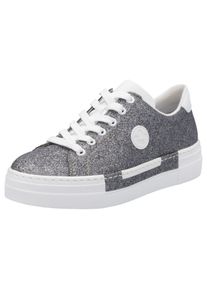 Rieker Damen Sneaker, Gr. 37, silber, Lederimitat, metallic, sportlich, Schuhe, Freizeitschuh, Halbschuh, Schnürschuh mit Plateausohle