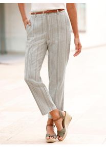 Inspirationen Damen 7/8-Hose, beige, Gr. 19, gemustert, gestreift, 80% Viskose, 20% Leinen, Hosen