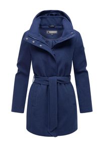 Marikoo Damen Kurzmantel "Katalinaa", blau, Gr. XXL, 90% Polyester 10% Viskose, Mäntel, Eleganter Wickel Mantel mit Taillengürtel und Oversized Hood