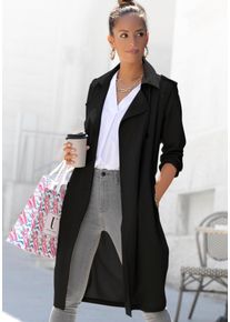 Lascana Damen Trenchcoat, schwarz, modisch, Gr. 34, unifarben, Web, Obermaterial: 80% Polyester, 17% Viskose, 3% Elasthan, Mäntel, zum Regulieren,