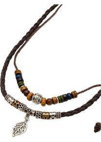 Firetti Damen Kette mit Anhänger "Schmuck Geschenk Edelstahl Baumwolle Holz Halsschmuck Halskette Blatt", Edelstahl-Baumwolle-Holz, L: 95cm B: 6mm,
