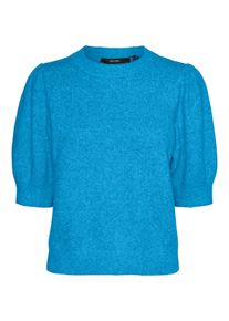 Véro Moda VERO MODA Damen Kurzarmpullover "VMDOFFY 2/4 O-NECK PULLOVER GA NOOS", blau, modisch, Gr. XS, meliert, Strick, Obermaterial: 94% Polyester, 3%