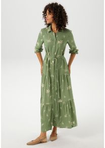 Aniston CASUAL Damen Maxikleid, grün, Gr. 48, bedruckt, Web, Obermaterial: 100% Viskose, Kleider, mit Palmen bedruckt - jedes Teil ein Unikat - NEUE