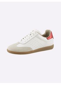 Heine Damen Sneaker, Gr. 38, weiß, Leder, Rindsleder, Glattleder, Veloursleder, modisch, Schuhe