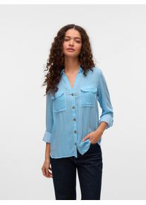 Véro Moda VERO MODA Damen Hemdbluse "VMBUMPY L/S SHIRT NEW WVN GA NOOS", blau, modisch, Gr. S, gestreift, Web, Obermaterial: 100% Viskose, Blusen