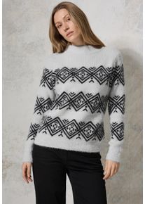 Cecil Damen Strickpullover, weiß, casual, Gr. XL, gemustert, Stoff, Web, 83% Polyester, 17% Baumwolle, Pullover, mit grafischem Muster