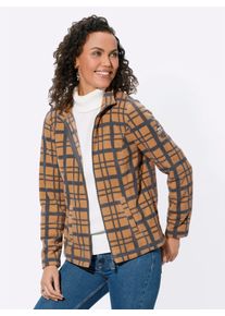Casual Looks Damen Fleecejacke, braun, Gr. 46, gemustert, mehrfarbig, kariert, 100% Polyester, Jacken