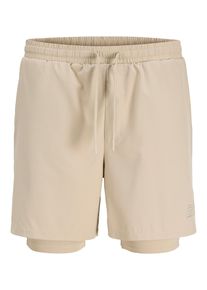 Jack & Jones JACK & JONES Herren Trainingsshorts "JCOCNZ SHORTS WITH INNER TIGHTS NOOS", beige, modisch, Gr. S, unifarben, Web, Obermaterial: 92% Polyester, 8%