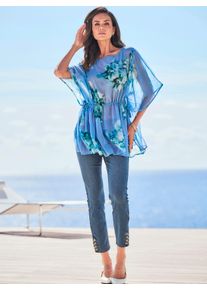 Heine Damen Longbluse, blau, Gr. 36, geblümt, gemustert, mehrfarbig, bedruckt, 100% Polyester, Blusen