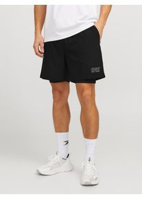 Jack & Jones JACK & JONES Herren Trainingsshorts "JCOCNZ SHORTS WITH INNER TIGHTS NOOS", schwarz, modisch, Gr. L, unifarben, Web, Obermaterial: 92% Polyester, 8%