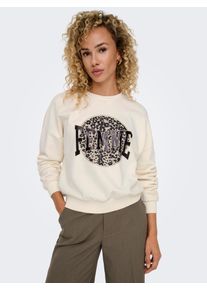 Only Damen Sweatshirt "ONLLAUREN L/S LEO O-NECK CC SWT", beige, modisch, Gr. L, bedruckt, Sweatware, Obermaterial: 60% Baumwolle, 40% Polyester,