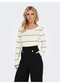 Only Damen V-Ausschnitt-Pullover "ONLGEENA L/S V-NECK KNT NOOS", weiß, modisch, Gr. XL, gestreift, Strick, Obermaterial: 65% Polyacryl, 35% Polyamid,