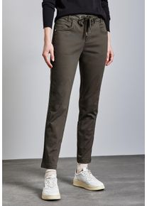Street One Damen Stoffhose, braun, casual, Gr. 40, unifarben, Web, 97% Baumwolle, 3% Elasthan, Hosen, mit Tunnelzugband