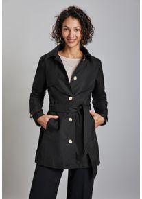Street One Damen Trenchcoat, schwarz, casual, Gr. 40, unifarben, Web, Obermaterial: 69% Baumwolle, 31% Polyester, Mäntel, mit Gürtel zum Taillieren