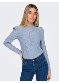 Only Damen Langarmshirt "ONLSMILLA L/S PUFF TOP JRS", blau, modisch, Gr. S, unifarben, Single Jersey, Obermaterial: 95% Polyester, 5% Elasthan, Shirts