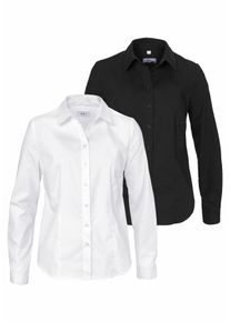 Flashlights Damen Langarmbluse, weiß, feminin, Gr. 44, Web, Obermaterial: 54% Baumwolle, 43% Polyester, 3% Elasthan, Blusen, im Hemdblusenstil