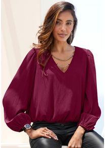 Lascana Damen Schlupfbluse, lila, modisch, Gr. 34, unifarben, Cru00eape, Obermaterial: 98% Polyester, 2% Elasthan, Blusen, mit Kettendetails,