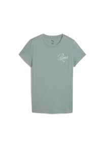 Puma Damen T-Shirt "ESS SCRIPT T-Shirt Damen", grün, Gr. M, bedruckt, Obermaterial: 100% Baumwolle; Rippe: 80% Baumwolle, 20% Polyester, Shirts
