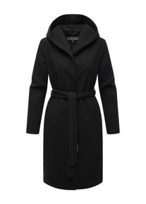 Marikoo Damen Kurzmantel "Kailii", schwarz, Gr. XL, 90% Polyester 10% Viskose, Mäntel, Eleganter Wickel Mantel mit Taillengürtel und Oversized Hood