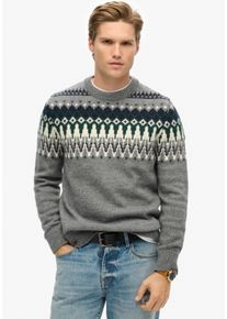 Superdry Herren Rundhalspullover "FAIRISLE KNIT CREW JUMPER", grau, modisch, Gr. XXL, gemustert, Strick, Obermaterial: 80% Polyacryl, 20% Wolle,