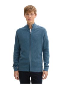 Tom Tailor Herren Strickjacke, blau, casual, Gr. L, Strukturmuster, meliert, Strick, Obermaterial: 100% Baumwolle, Strickjacken, mit Logo Stickerei