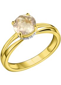 Firetti Damen Goldring "Schmuck Geschenk Gold 375 Fingerring Ring", 52, Gelbgold 375, 3mm, rosa, Gelbgold 375, Fingerringe, mit Rosenquarz, Zirkonia
