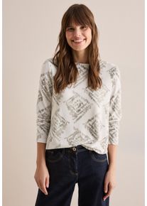 Cecil Damen Langarmshirt, beige, casual, Gr. XL, bedruckt, Stoff, 67% Viskose, 28% Polyester, 5% Elasthan, Shirts, mit U-Boot-Ausschnitt