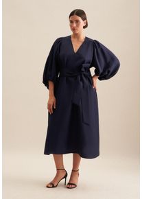Seidensticker Damen Sommerkleid "Schwarze Rose", blau, Gr. 48, unifarben, 49% Viskose 38% Leinen 13% Polyester, Kleider, 3/4-Arm V-Neck Uni