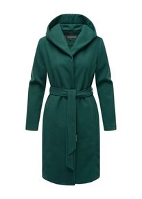 Marikoo Damen Kurzmantel "Kailii", grün, Gr. XXL, 90% Polyester 10% Viskose, Mäntel, Eleganter Wickel Mantel mit Taillengürtel und Oversized Hood