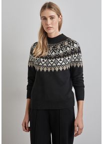 Street One Damen Strickpullover, schwarz, casual, Gr. 36, gemustert, Web, 37% Baumwolle, 34% Polyacryl, 26% Polyester, 3% Elasthan, Pullover, mit