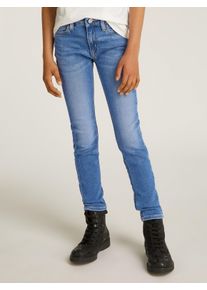 Mädchen Skinny-fit-Jeans "MR SKINNY ESS WASHED BLUE DENIM", blau, casual, Gr. 4, Calvin Klein Jeans, unifarben, Denim/Jeans, Obermaterial: 99%