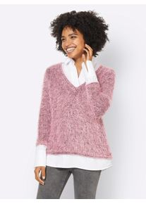 Heine Damen 2-in-1-Pullover "2-in-1-Pullover", rosa, Gr. 36, unifarben, 58% Polyamid, 28% Polyester, 14% Baumwolle, Besatz:100% Polyester, Kragen:67%