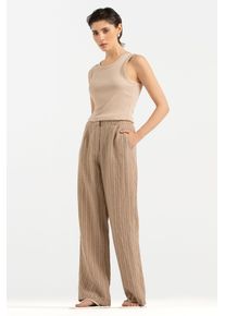 Damen Leinenhose, beige, casual, Gr. L, SENSES.THE LABEL, gestreift, Material: 100% Leinen, Hosen, mit Bundfalten