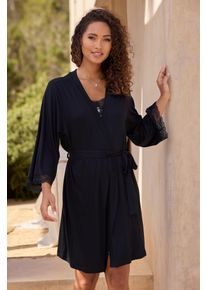 Vivance Dreams Damen Kimono, Gr. 32, schwarz, Viskose, unifarben, Hausmäntel, mit Spitze am Ärmelsaum